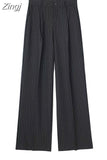 Gray Striped Pants Women High Waist Baggy Pants Woman Office Casual Summer Women's Pants Y2k Streetwear Wide Leg