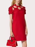2025 New Bow Knot Hollow Design Sense A Skirt Fashion Name Style Style Red Thin Dress Dress