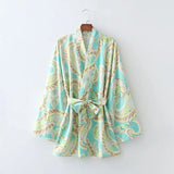 Floral Paisley Printed Women Long Wrap Blouse With Bowknot High Waist New Spring Summer Kimono Beach Holiday Chic
