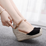 Cm Baotou Water Table Slope Heli Shoes Hemp Rope Grass Mat Weaving High Heel Sandals Mary Jane Large-Size Thick-Soled