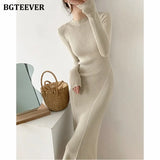 O-neck Slim Sweaters Bodycon Dress for Women 2021 Autumn Winter Knitted Vestidos Femme Full Sleeve Midi Female