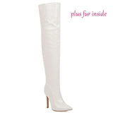 Sexy Mirror Leather Thigh High Boots Women High Heels Over The Knee Boots For Women Point Toe White Red Fetish Party Long