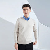 Zingj And Winter New Men's V Collar Loose Large Size Gentleman Sleeve Long Sleeve Sweater Middle-Aged Knit Chicken Heart Collar Bottom Shirt-Outfit