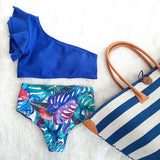 Sexy Women High Waist Bikini Swimsuit Swimwear Female One Shoulder Ruffle Biquini Bikini Set Bathing Suit