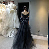 Black Evening Dress Women's 2025 New Word-Shoulder High-End Dinner Light Luxury Small Fishtail Dress High