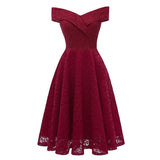 Purple Slash Neck Tunic Midi Dress Lace Off Shoulder Women Party Elegant Floral Ladies Short Formal Casual