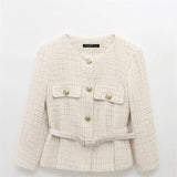 Textured Long-Sleeved Round-Neck Casual Suit Jacket 2025 Spring Temperament Button Trim Jacket