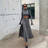 Zingj Women's Short Hooded Top High Waist Side Slit Unique Suit Skirt 2024 Spring And Autumn New Two-Piece Set For Women-Outfit
