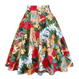 Patterns Vintage Retro 50s Full Circle A Line Skirt Holiday Tropical Pin Up Swing Skater Knee Length Floral Women Solid