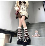 Zingj Pink Stripe Hole Hollow Out Breathable Pile Pile Socks Set Jk Hot Girl Spring And Autumn Winter Wide Leg Knitting In Tube Socks Set-Outfit