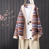 knitted cardigan jacket women's autumn winter new loose ethnic jacquard sweater outside the