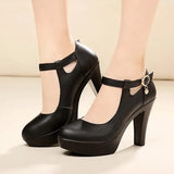 Quality Women's Leather Shoes With Heels 2021 Platform Mary Jane Shoes Women Pumps OL Office Work Shoes Woman High