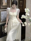 Elegant Single Breasted Party Dress Women A-line Lace Up Summer Prom Robe Korean Princess One Piece Vestidos Mujer
