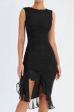 Mesh Ruffle Sleeveless Midi Dress-Outfit