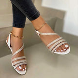 women summer shoes 2022 fashion rhinestone sandals women's one word plus size flat beach sandals