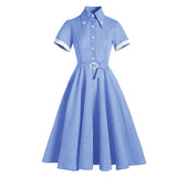 Robe Femme Summer Dress Plaid Print Blue Yellow Vintage Rockabilly Jurken 40s 50s Retro Swing Pinup Women Hepburn