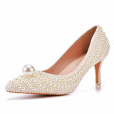 Cm Fine Tip Single Shoe Pointy Shoes Large Size Women's Shoes Pearl Wedding Shoes Wedding Shoes Dinner Women's