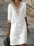 Solid Color Half Sleeve Cotton Linen