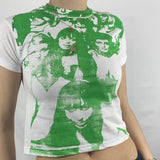 Vintage Gothic T-shirt Women Punk Style Harajuku Streetwear E-girl Graphic Print Crop Top Sweats Tee Y2K Aesthetic