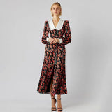 Zingj Early Spring Temperament Design Sense Print Long Skirt Doll Collar Waist Show Thin New Long-Sleeved Dress-Outfit