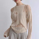 Knitted Sweater Women Spring Summer Simple Casual Hole Loose Drop Feeling Thin Line Knitted Sweater Niche Top