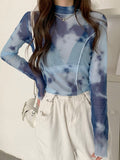 Sheer Mesh Top T-shirt Women Clothes Long Sleeve 2022 New Spring Summer Korean See Through Crop Top Tshirts Y2k