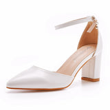 7 Cm Thick Heel Sharp-Headed Hollow Sandals Spring Square Side Light Women's Shoes White Buckle Bride High