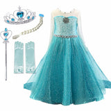 Girls Party Princess Dress Baby Girls Summer Elegant Long Sleeve Blue Dresses Birthday Party Fantasy Ball