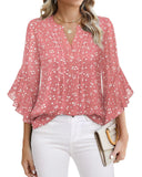 Leaf Seven-Sleeve Tops Solid Color Fashion Casual Casual V-Neck Business Shirt Chiffon Women's