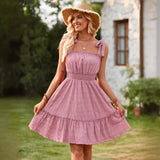 Wind Casual Women's Wear 2025 Summer New One-Word Shoulder Pull Flounce