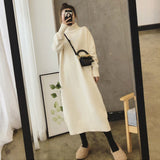 Dress Women Knitted Turtleneck Solid Dress Autumn Winter Warm Knit Female Dress Loose Midi Vestidos Dresses Big