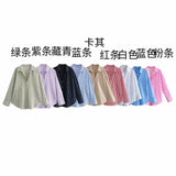 2025 New Women's Long Sleeve Lapel Loose Striped Silk Shirt