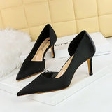 Zingj Fashion And Simple Banquet Sexy Side Hollow Out High Heel Thin Heel Shallow Pointed Silk Women's Singles