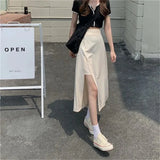 Elastic High Waist Belt Slit Long Cargo Skirts Summer Harajuku Gothic Midi Skirts 2021 Korean Fashion Sexy Y2k