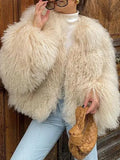 Elegant And Elegant Solid Color Short Fur Coat 2024 Fashion Women Winter Warm Long Sleeve Coat-Outfit