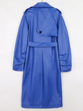 Spring Autumn Long Faux Leather Trench Coat for Women Belt Double Breasted Luxury Elegant Fashion