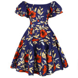 Womens African Ankara Print Mini Dress Traditional Casual Outfits Attire 2021 Fashion Short Sleeve Slash Neck African