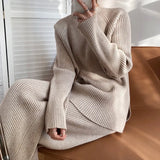 Winter Casual Thick Sweater Tracksuits O-neck Pullover & Elastic Waist Pants Suit Female Knitted 2 Pieces