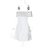 White Off-shoulder Sequin Strap Mini Dress- Outfit