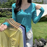 Zingj Long Sleeve Design Sense Niche Bottom T-Shirt Female 2024 New Milk Sweet V Collar Slim Knit Short Jacket-Outfit