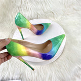 Green Women Pointy Toe Glossy Stiletto Pumps Sexy Ladies 12cm High Heel Party Dress Shoes Big Size 10 11 QP150