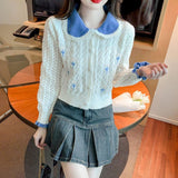 Zingj New Autumn With Long-Sleeved Sweater Versatile Show Thin Short Jacket Sweet Doll Collar Knit Cardigan Girl-Outfit