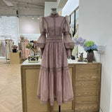 2024 Fashion Classic Elegant Long Princess Bubble Sleeves Egan Yarn Large Size Women's Dress
