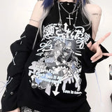 Aesthetic T-shirt Women Gothic Off Shoulder Long Sleeve Cartoon Print Graphic T Shirts Japanese Harajuku Grunge