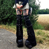Punk Style Cool Hot Babes Chicken Eye Metal Buckle Decorative Horn Trousers Knitted Leggings Leg
