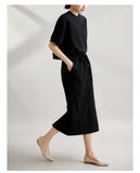 Summer New Fashion Sports Casual Lazy Set Soft Short-Sleeved Top + Open Skirt