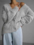 Women Imitation Mink Velvet Knitted Cardigan Loose Long Sleeve Single Breasted Sweater 2023 Autumn Fashion Casual Lady