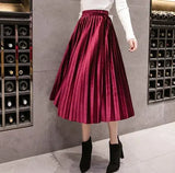 Winter Velvet Skirt High Waisted Skinny Large Swing Long Pleated Skirts Metallic Plus Size 3XL Midi