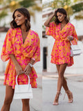 Fashionable Mid Skirt Printed Wave Sleeve