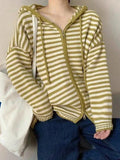 Hooded Striped Long Sleeve Knit Cardigan- Outfit